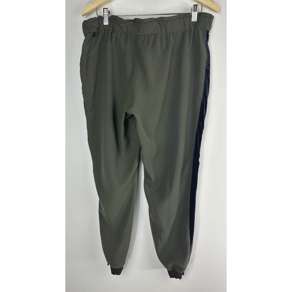 Lululemon On The Fly Jogger Pants Olive Green Black Velvet Trim Women's Size 12 - Picture 7 of 13